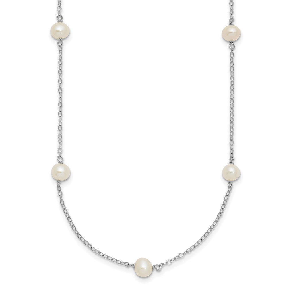 Sterling Silver Rh-Plated Freshwater Cultured Pearl Necklace