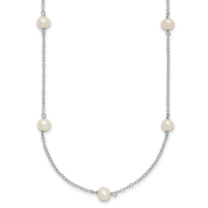 Sterling Silver Rh-Plated Freshwater Cultured Pearl Necklace