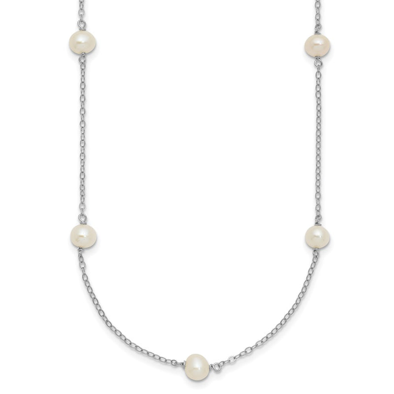 Sterling Silver Rh-Plated Freshwater Cultured Pearl Necklace