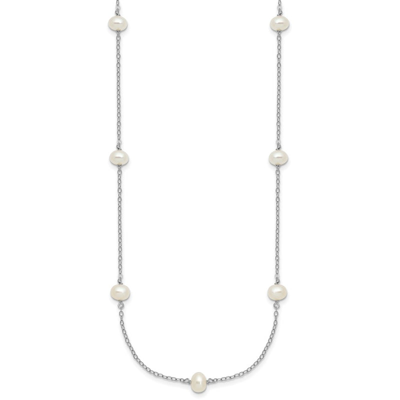 Sterling Silver Rh-Plated 4-5mm Freshwater Cultured Pearl Necklace