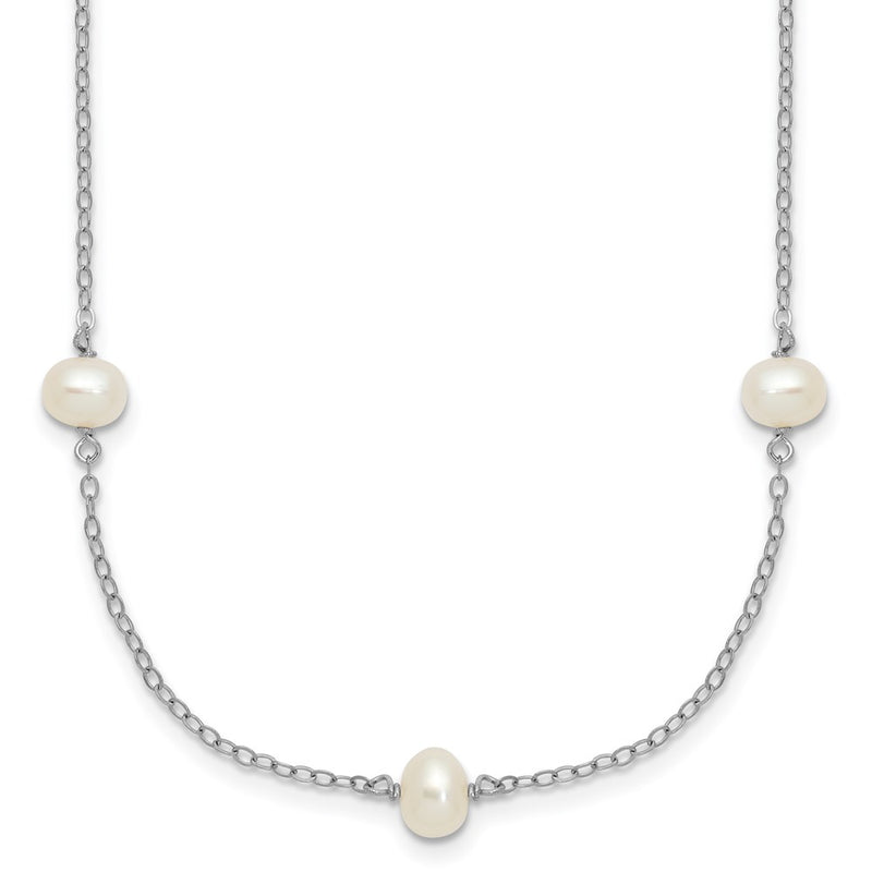 Sterling Silver Rh-Plated 4-5mm Freshwater Cultured Pearl Necklace