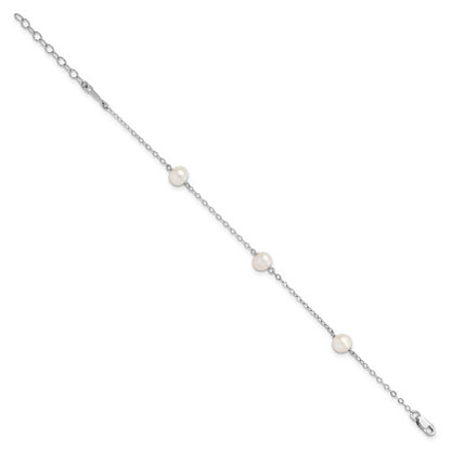 5.5 Inch Sterling Silver Rh-Plated Fw Cultured Pearl W/1In Ext. Bracelet