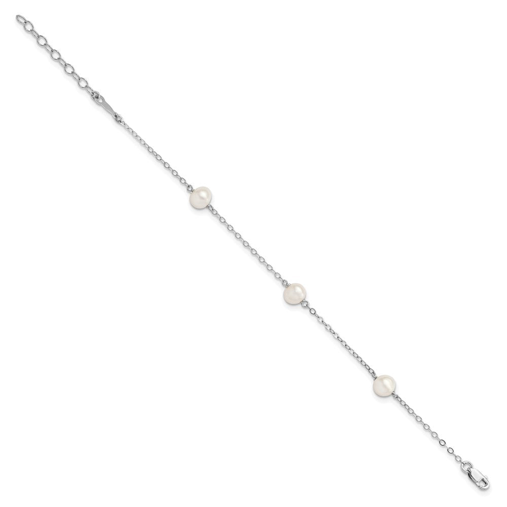 5.5 Inch Sterling Silver Rh-Plated Fw Cultured Pearl W/1In Ext. Bracelet