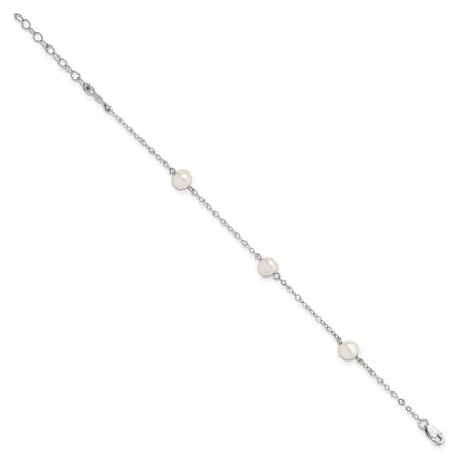 5.5 Inch Sterling Silver Rh-Plated Fw Cultured Pearl W/1In Ext. Bracelet