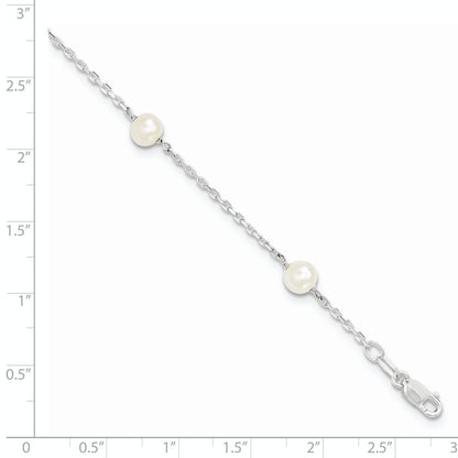 5.5 Inch Sterling Silver Rh-Plated Fw Cultured Pearl W/1In Ext. Bracelet