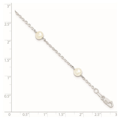 5.5 Inch Sterling Silver Rh-Plated Fw Cultured Pearl W/1In Ext. Bracelet
