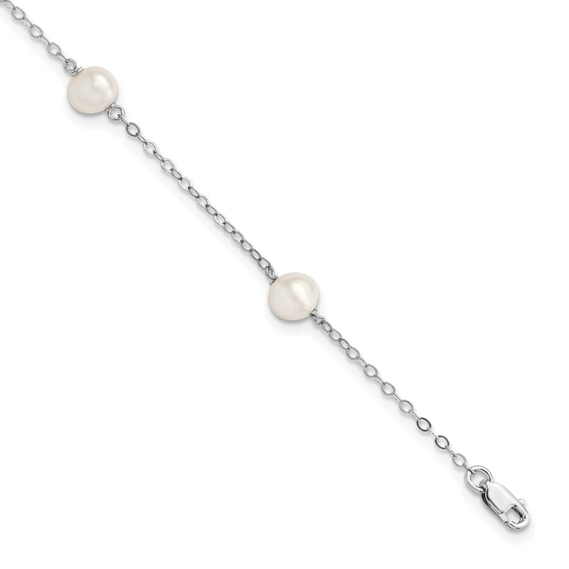 5.5 Inch Sterling Silver Rh-Plated Fw Cultured Pearl W/1In Ext. Bracelet