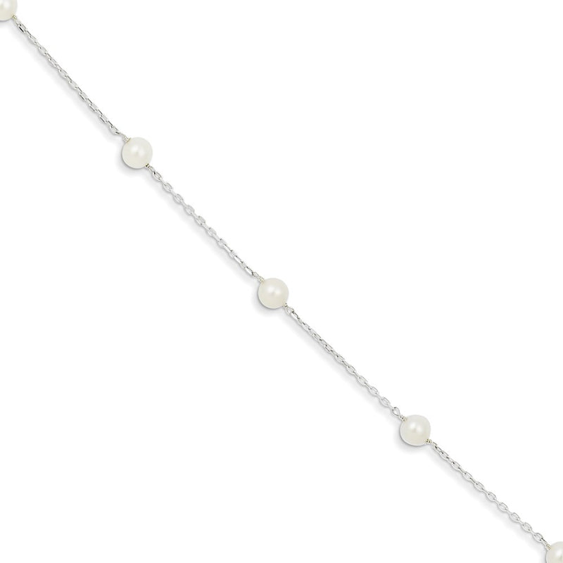 7.5 Inch Sterling Silver Rh-Plated 5-6mm Freshwater Cultured Pearl Bracelet