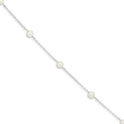 5.5 Inch Sterling Silver Rh-Plated Fw Cultured Pearl W/1In Ext. Bracelet