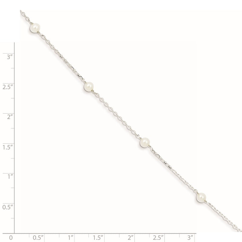 7 Inch Sterling Silver Rh-Plated White Round Fwc Pearl 5 Station Bracelet