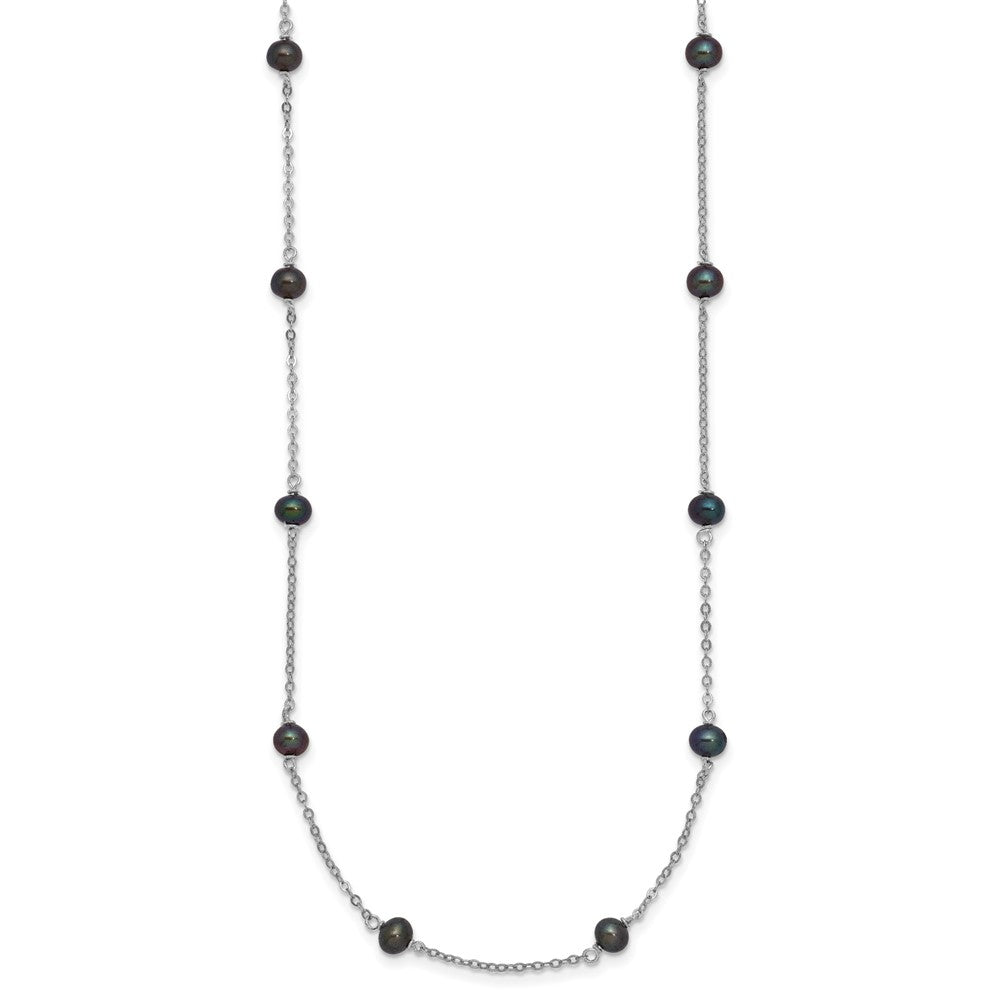 Sterling Silver Rh-Plated Freshwater Cultured Peacock Black Pearl Necklace