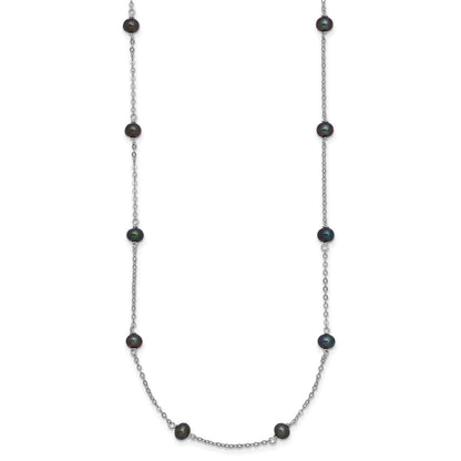 Sterling Silver Rh-Plated Freshwater Cultured Peacock Black Pearl Necklace