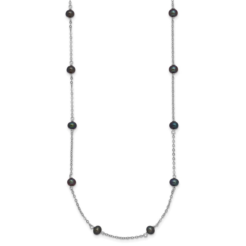 Sterling Silver Rh-Plated Freshwater Cultured Peacock Black Pearl Necklace