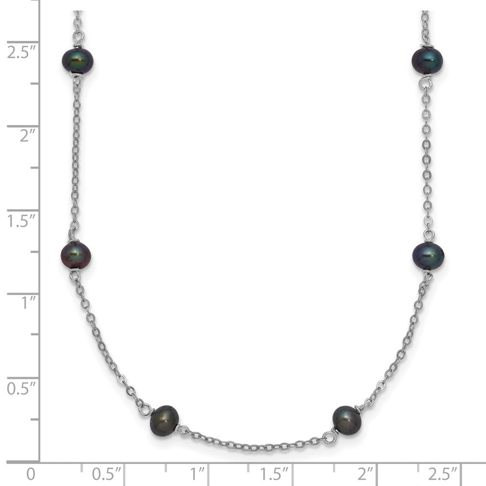 Sterling Silver Rh-Plated Freshwater Cultured Peacock Black Pearl Necklace