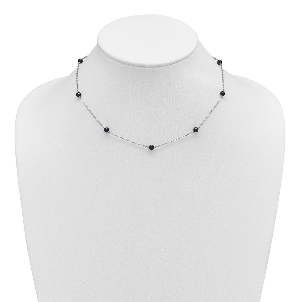 Sterling Silver Rh-Plated Freshwater Cultured Peacock Black Pearl Necklace