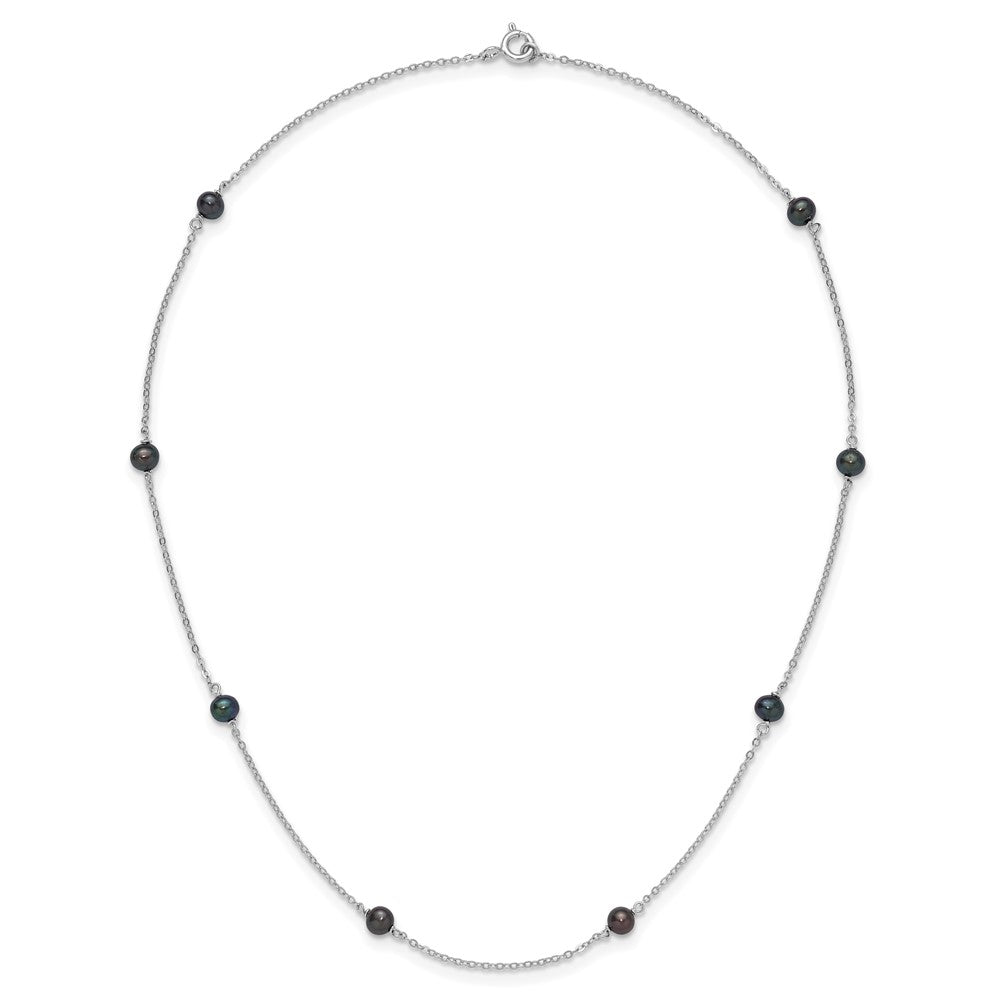 Sterling Silver Rh-Plated Freshwater Cultured Peacock Black Pearl Necklace