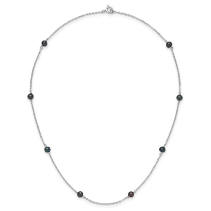 Sterling Silver Rh-Plated Freshwater Cultured Peacock Black Pearl Necklace