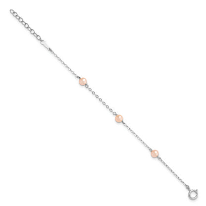 6 Inch Sterling Silver Rh-Pltd 4-5mm Pink Fwc Pearl W/1In Ext Children'S Bracelet