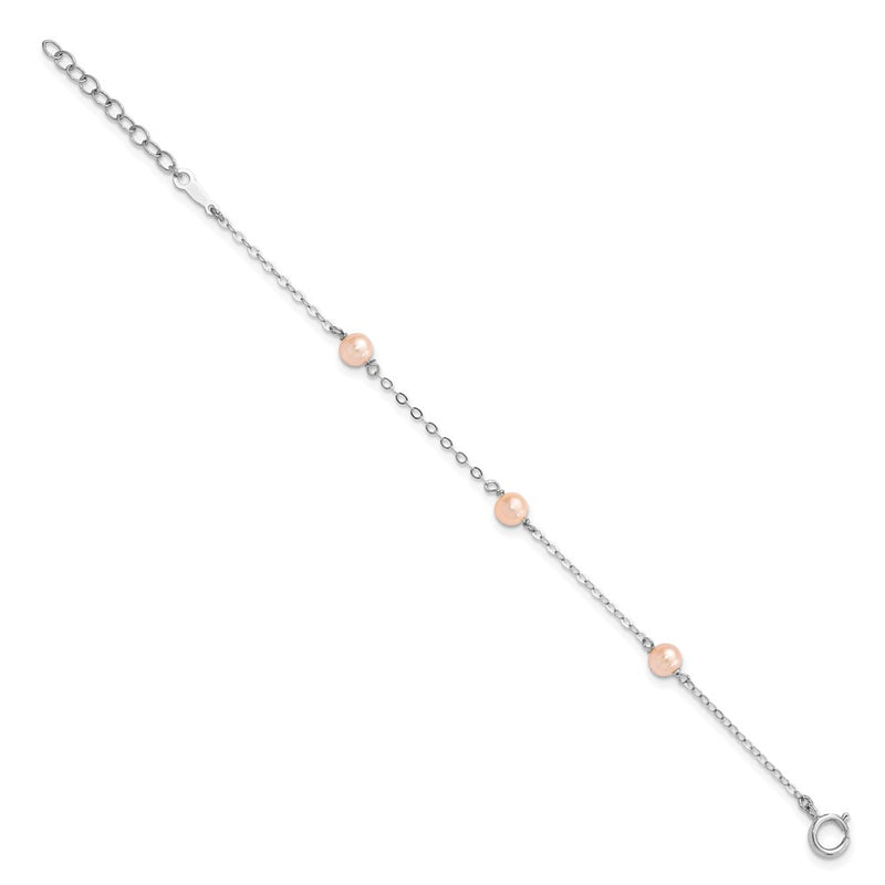 6 Inch Sterling Silver Rh-Pltd 4-5mm Pink Fwc Pearl W/1In Ext Children'S Bracelet