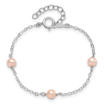 6 Inch Sterling Silver Rh-Pltd 4-5mm Pink Fwc Pearl W/1In Ext Children'S Bracelet
