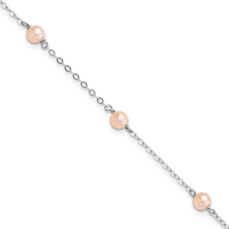 6 Inch Sterling Silver Rh-Pltd 4-5mm Pink Fwc Pearl W/1In Ext Children'S Bracelet