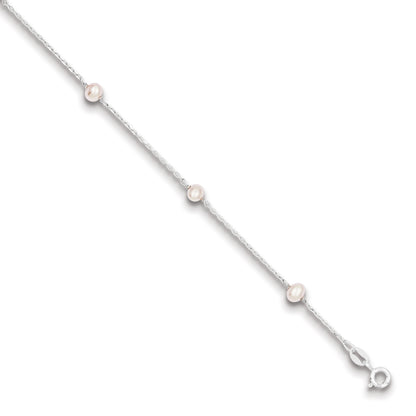 6 Inch Sterling Silver Rh-Pltd 4-5mm Pink Fwc Pearl W/1In Ext Children'S Bracelet