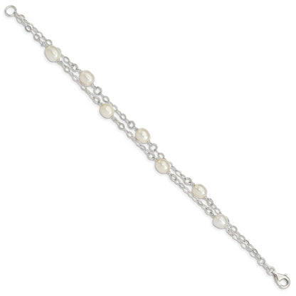 Sterling Silver White Fw Cultured Pearl 7.5 Inch Bracelet