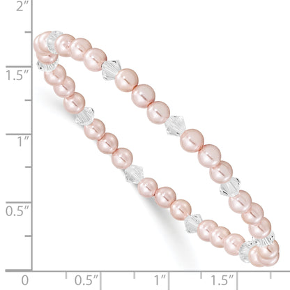 Fashion Children'S 4mm Pink Shell Bead & Crystal Stretch Bracelet