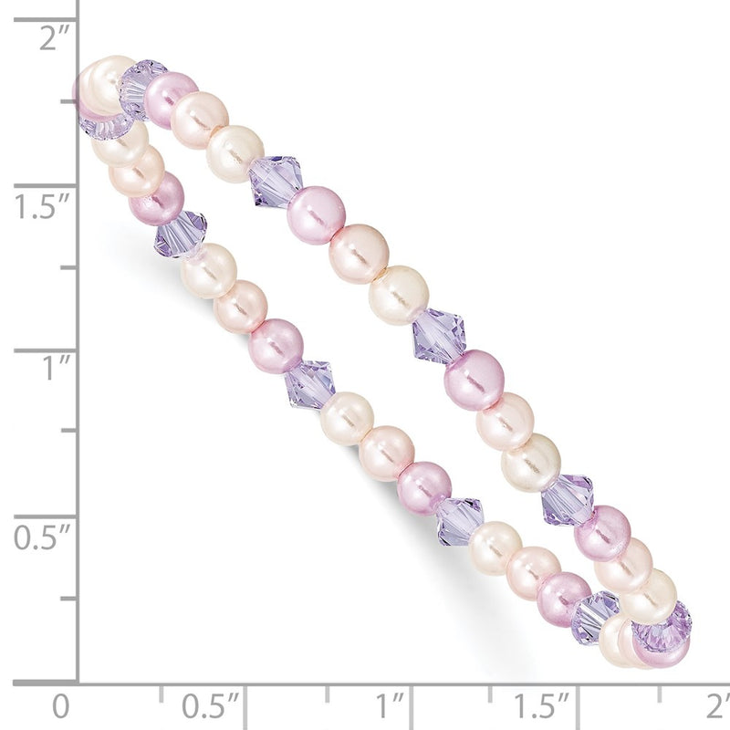 Fashion Children'S Pink, Purple & White 4mm Shell Bead Crystal Stretch Bracelet