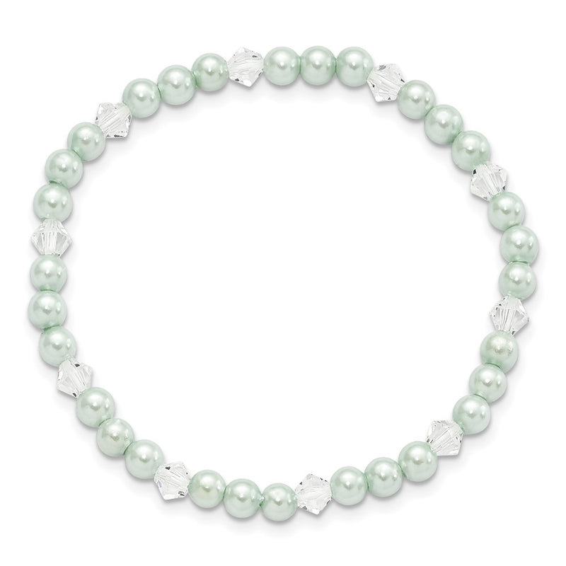 Fashion Children'S 4mm Green Shell Bead & Crystal Stretch Bracelet