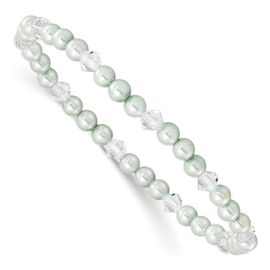 Fashion Children'S 4mm Green Shell Bead & Crystal Stretch Bracelet