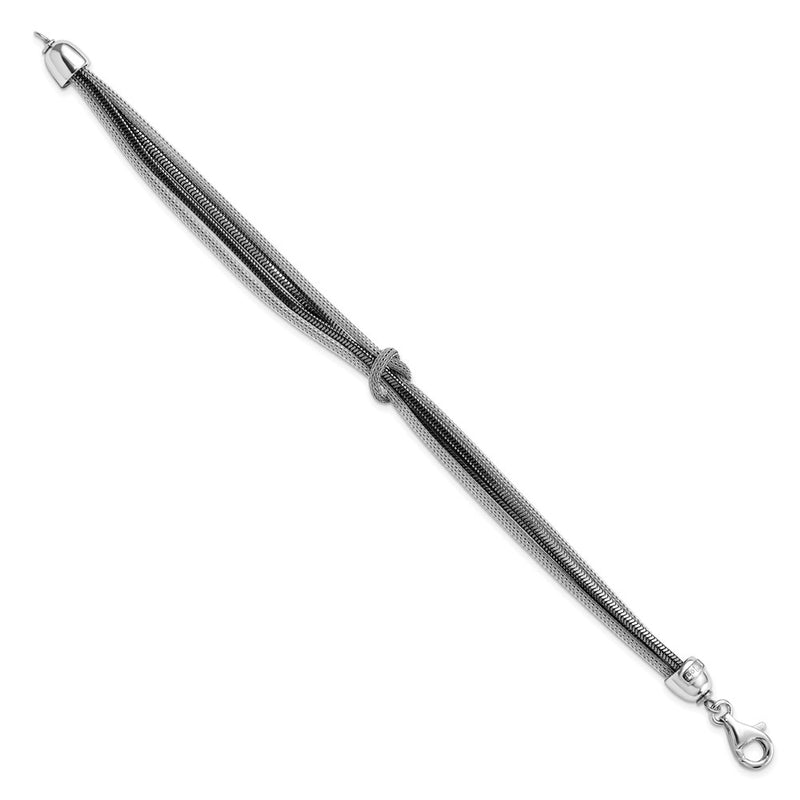 7.5 Inch Sterling Silver & Black Rhodium 4-Strand Knotted Bracelet