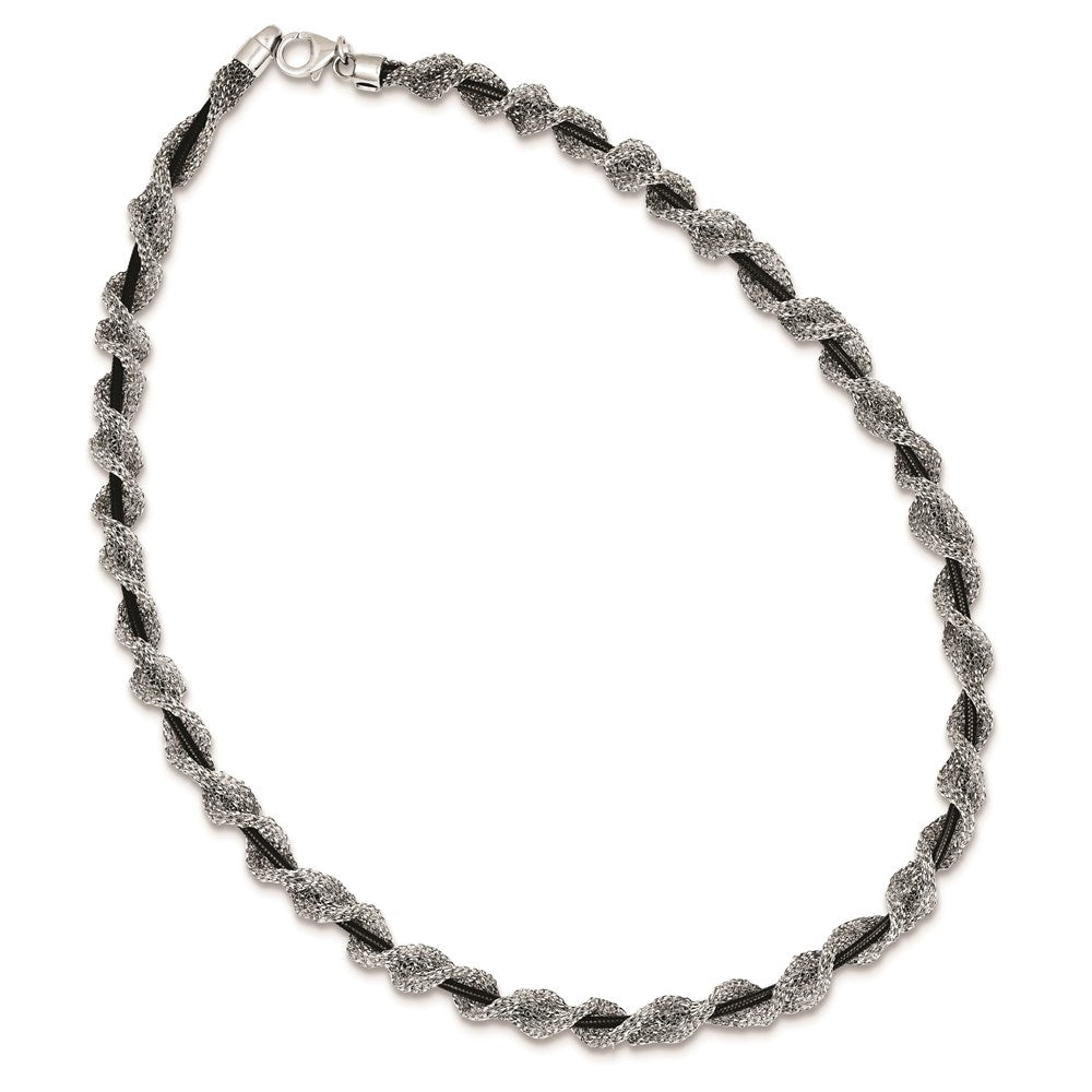 Sterling Silver And Ruthenium-Plated Fancy Mesh Necklace