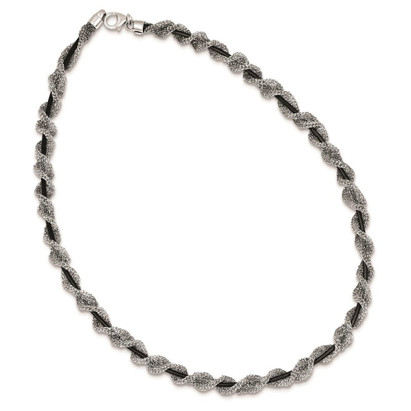 Sterling Silver And Ruthenium-Plated Fancy Mesh Necklace