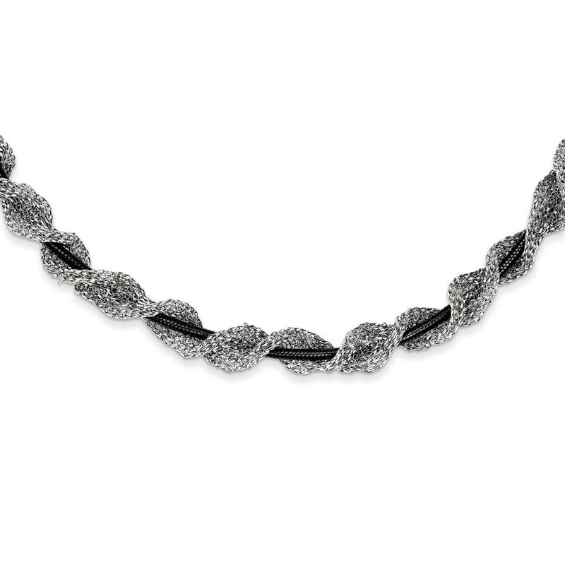 Sterling Silver And Ruthenium-Plated Fancy Mesh Necklace