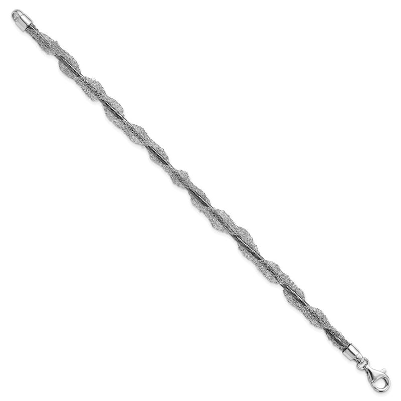 7.5 Inch Sterling Silver Ruthenium-Plated Fancy Mesh Twist Bracelet