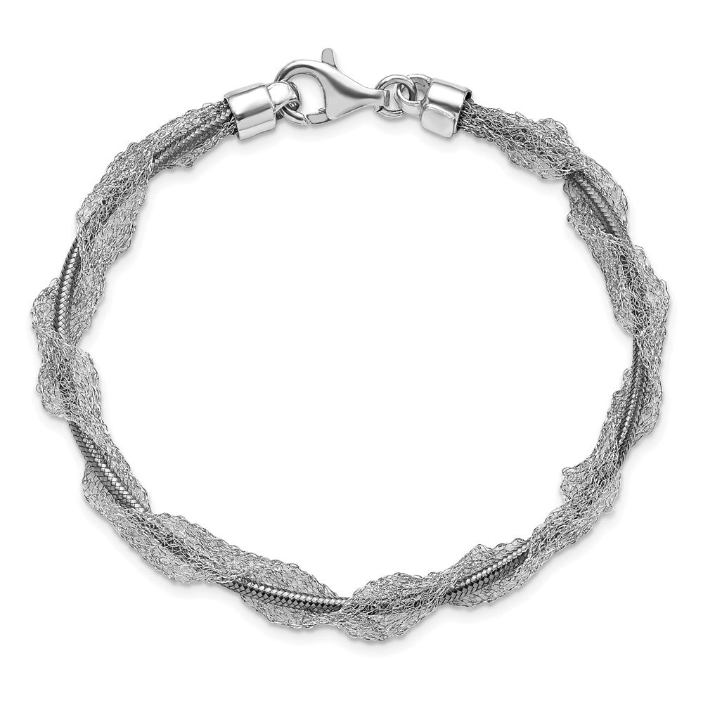 Sterling Silver Ruthenium-Plated Fancy Mesh Twist Chain Bracelet