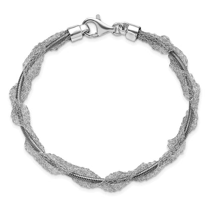 Sterling Silver Ruthenium-Plated Fancy Mesh Twist Chain Bracelet