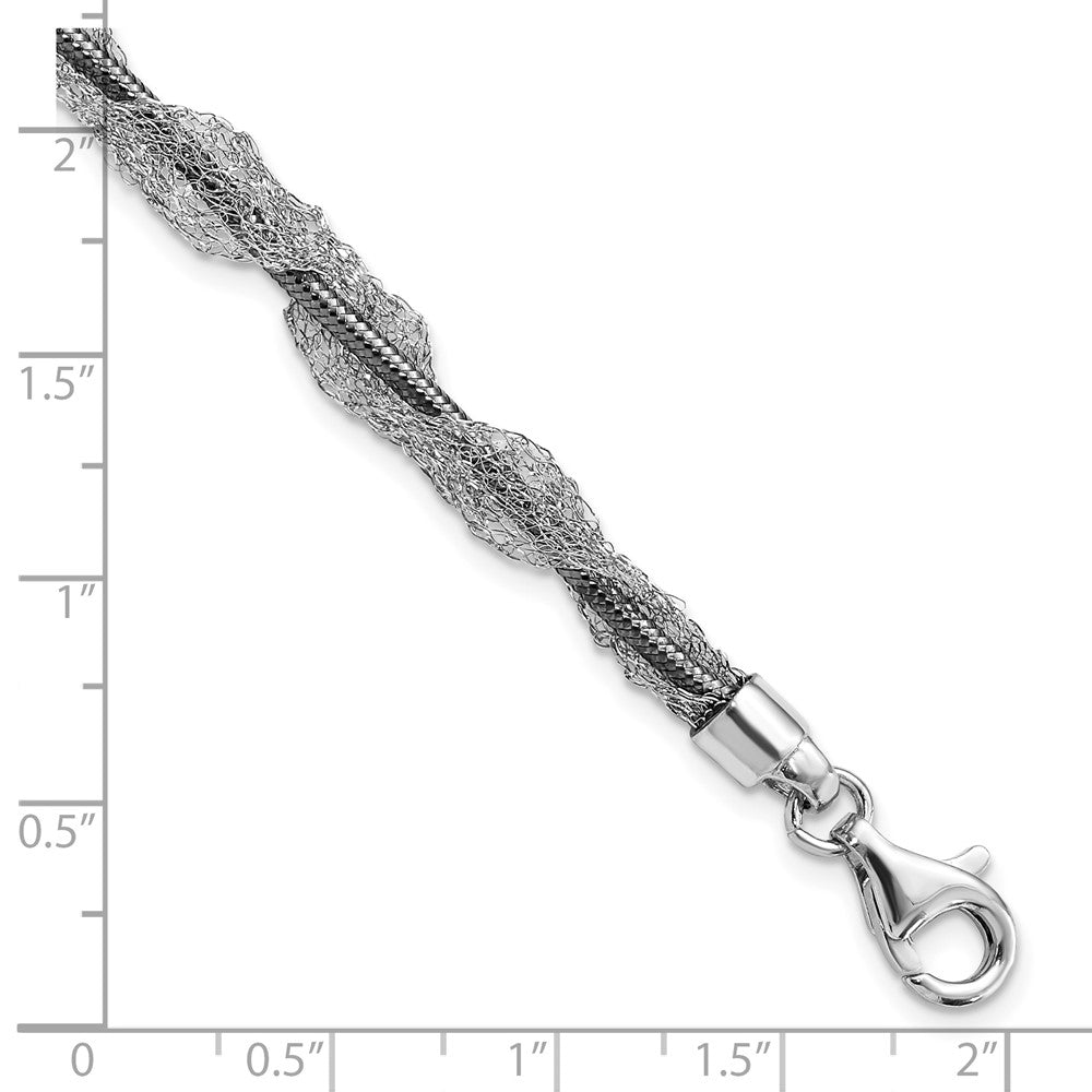 Sterling Silver Ruthenium-Plated Fancy Mesh Twist Chain Bracelet