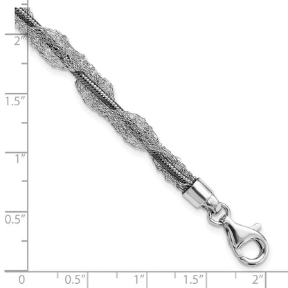 Sterling Silver Ruthenium-Plated Fancy Mesh Twist Chain Bracelet