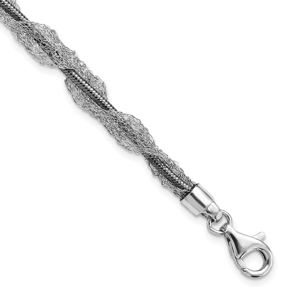 Sterling Silver Ruthenium-Plated Fancy Mesh Twist Chain Bracelet