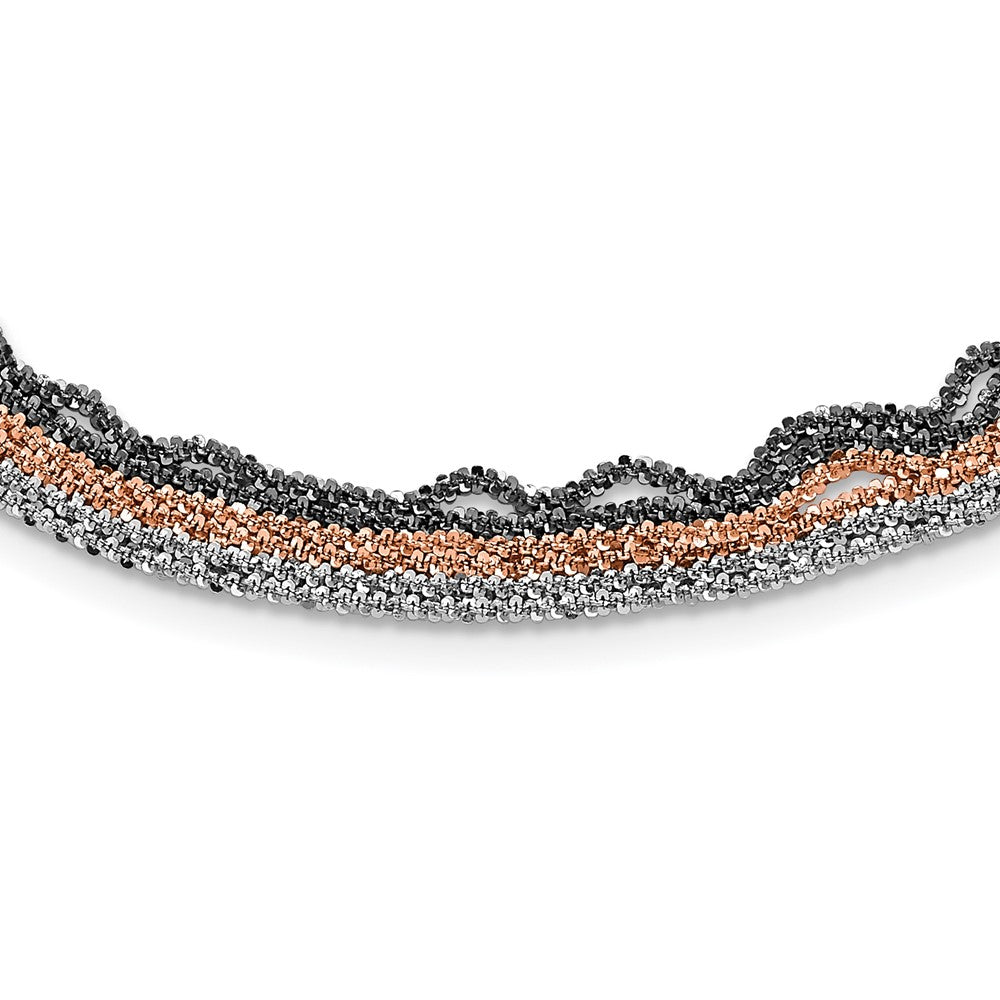 22 Inch Nightfall Sterling Silver Ruthenium And Rose-Tone Plated 20 Multi Chain Necklace With 2 Extenstion