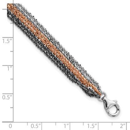 8.5 Inch Sterling Silver Ruthenium & Pink-Plated Multistrand W/1In Ext Bracelet