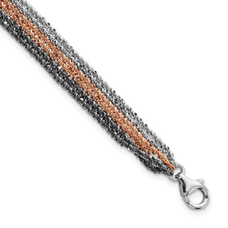 Sterling Silver Ruthenium & Pink-Plated Multistrand W/ Ext Chain Bracelet