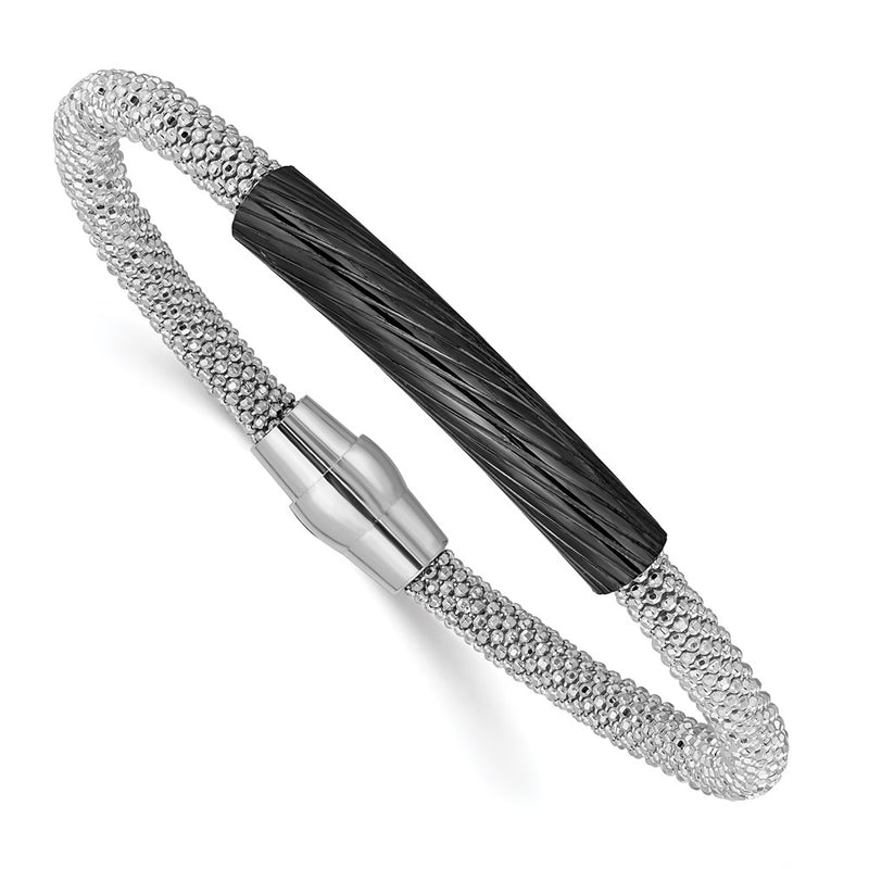 7.5 Inch Sterling Silver Ruthenium-Plated Bar Mesh Bracelet