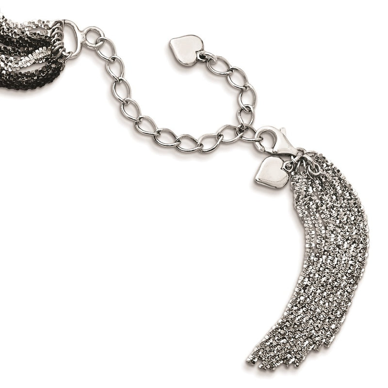 Sterling Silver Ruthenium-Plated 8 Strand W/Tassel Necklace W/2In Ext