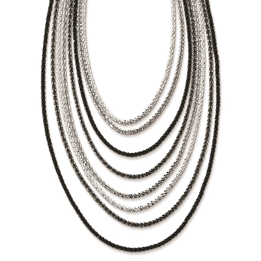 Sterling Silver Ruthenium-Plated 8 Strand W/Tassel Necklace W/2In Ext