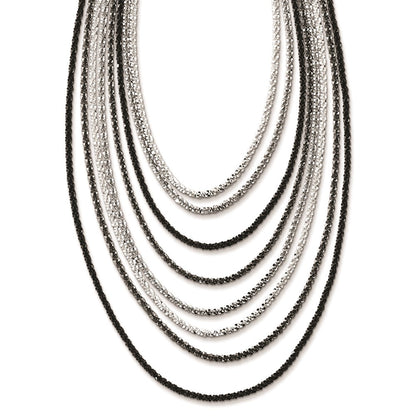 Sterling Silver Ruthenium-Plated 8 Strand W/Tassel Necklace W/2In Ext