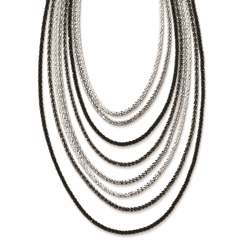 Sterling Silver Ruthenium-Plated 8 Strand W/Tassel Necklace W/2In Ext