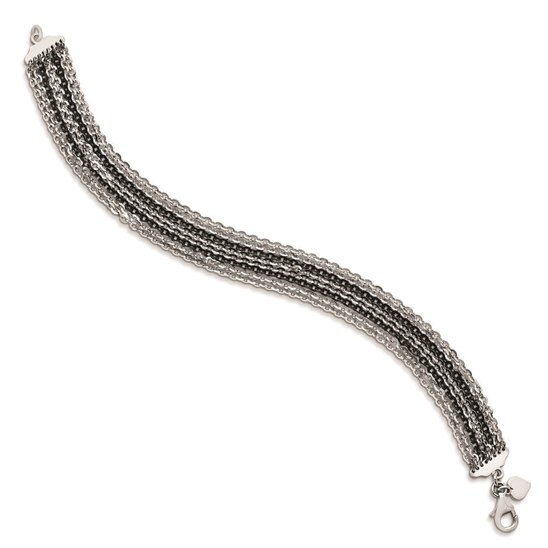 Sterling Silver Rhodium & Ruthenium-Plated Multi Strand Chain Bracelet